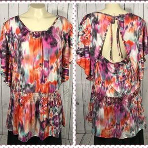 Mel & Mo open tie back elastic smock waist top made in USA